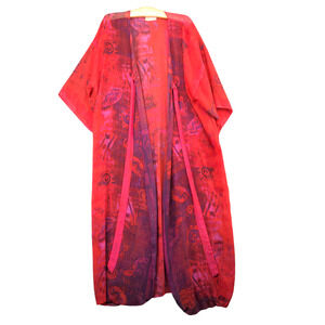 California Dynasty Womens Kimono Drawstring Tie Red 23x51 Geometric Pattern